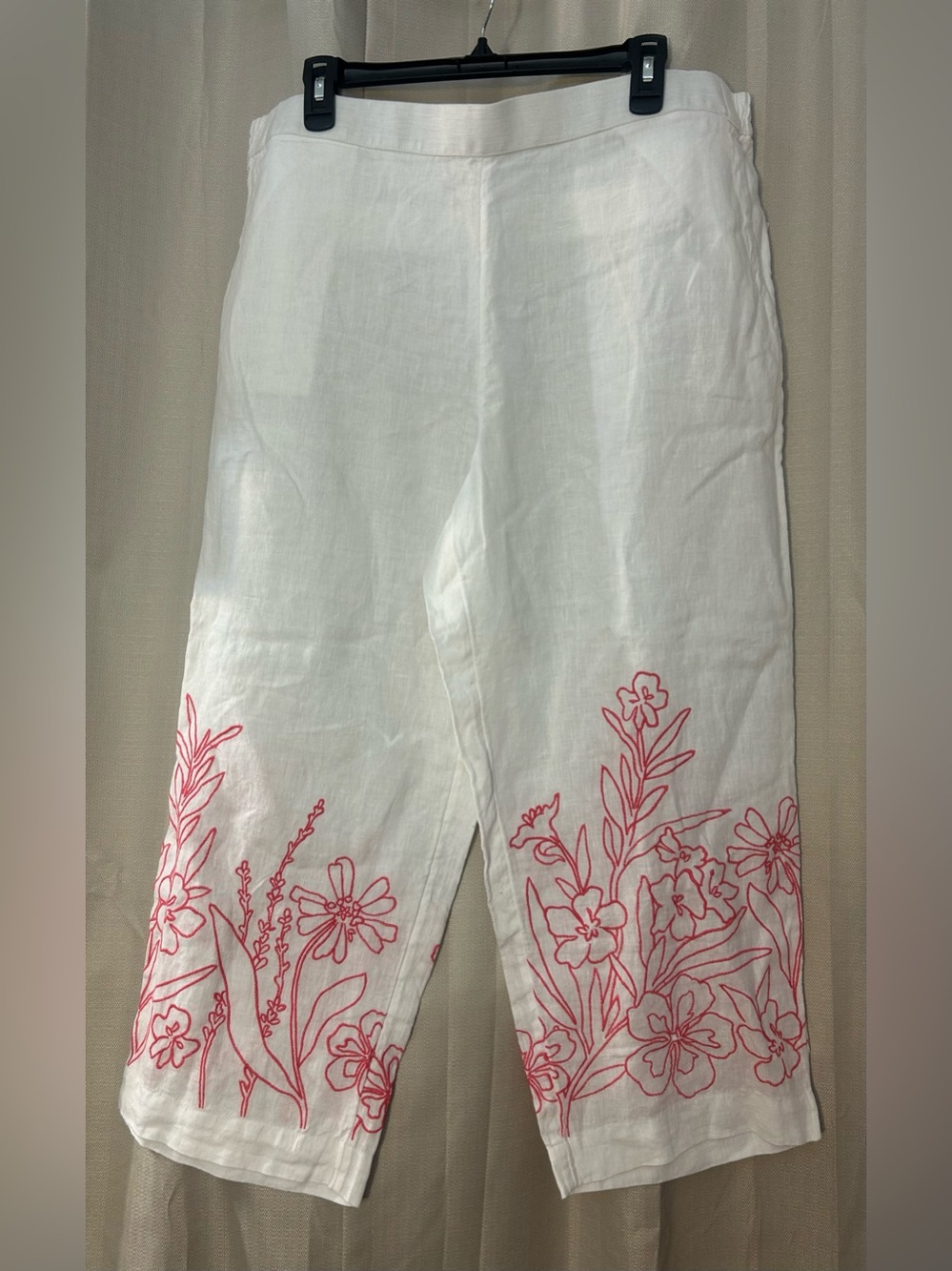 Charter Club Petite White 100% Linen Embroidered Crop Pants Size XL